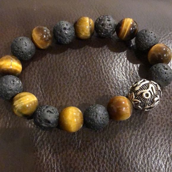 Tigers Eye, Lava and Sterling Silver Bracelet - Picture 10 of 12
